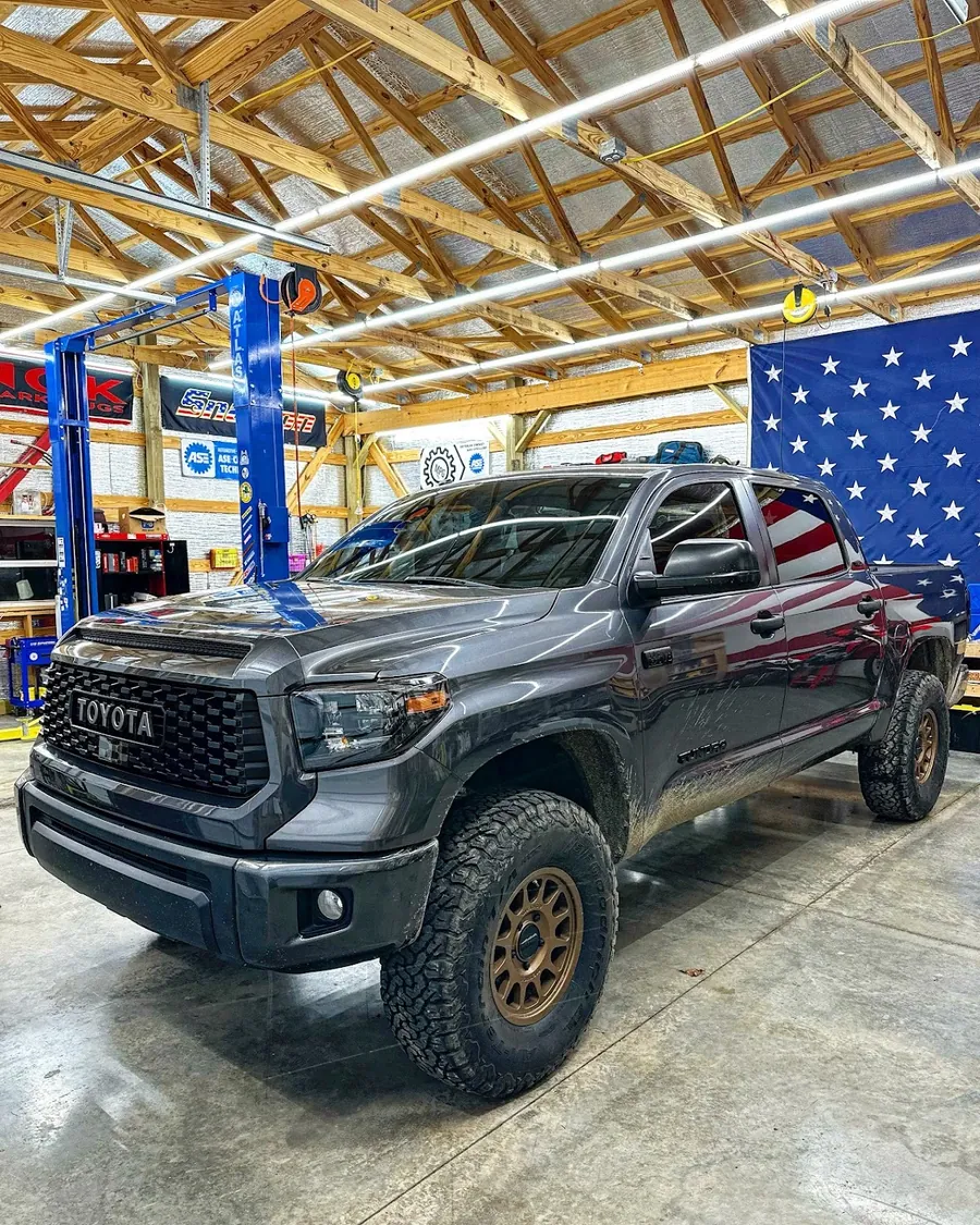 Lifted Toyota Tundra in the MPG Automotive shop.